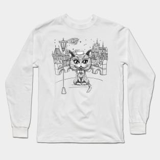 British cat hipster in Prague Long Sleeve T-Shirt